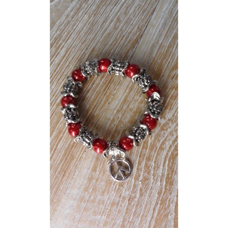 Bracelet peace & love perles rouges