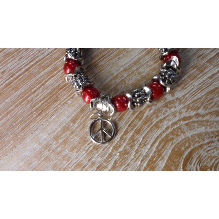 Bracelet peace & love perles rouges