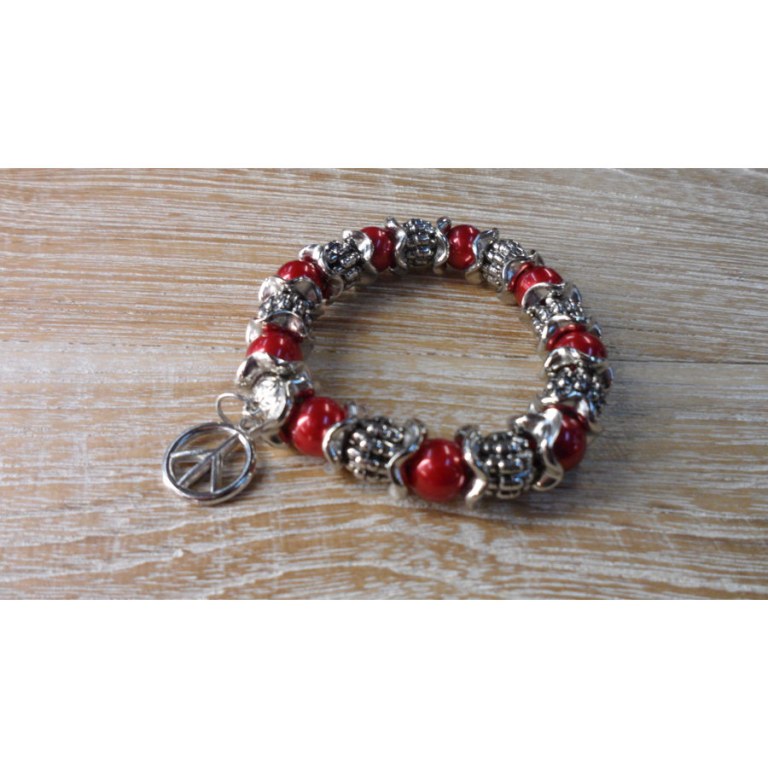 Bracelet peace & love perles rouges