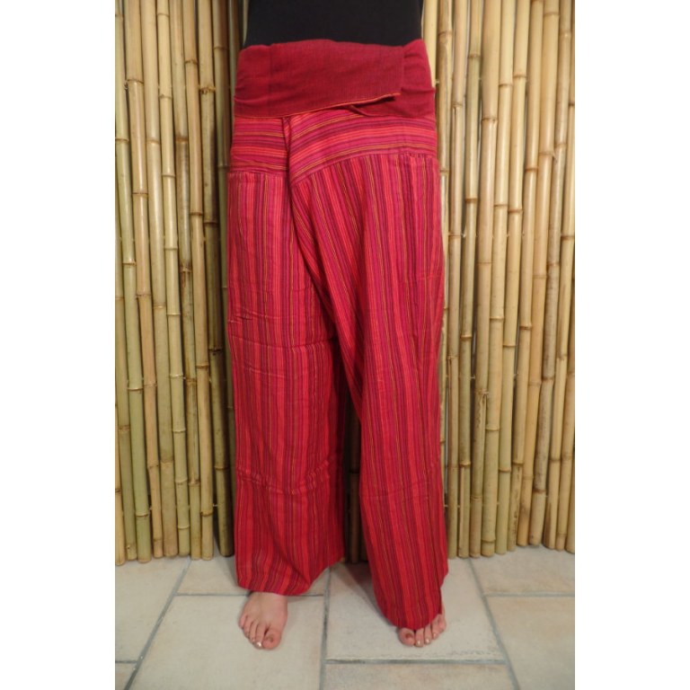 Pantalon Thaï rouge à rayures