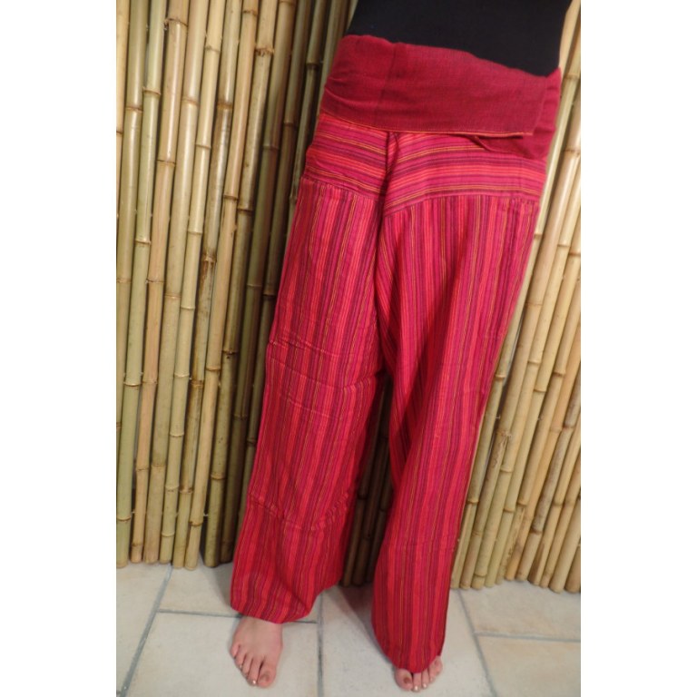 Pantalon Thaï rouge à rayures