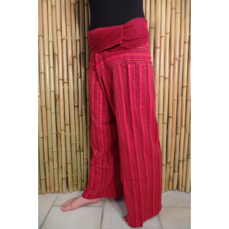 Pantalon Thaï rouge à rayures