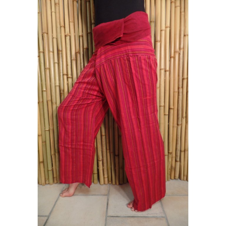 Pantalon Thaï rouge à rayures