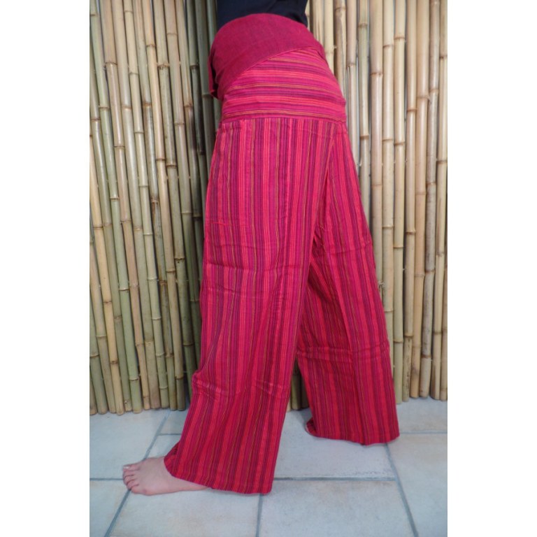 Pantalon Thaï rouge à rayures