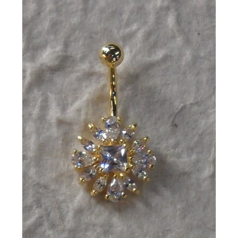 Piercing nombril éclat plaqué or & strass