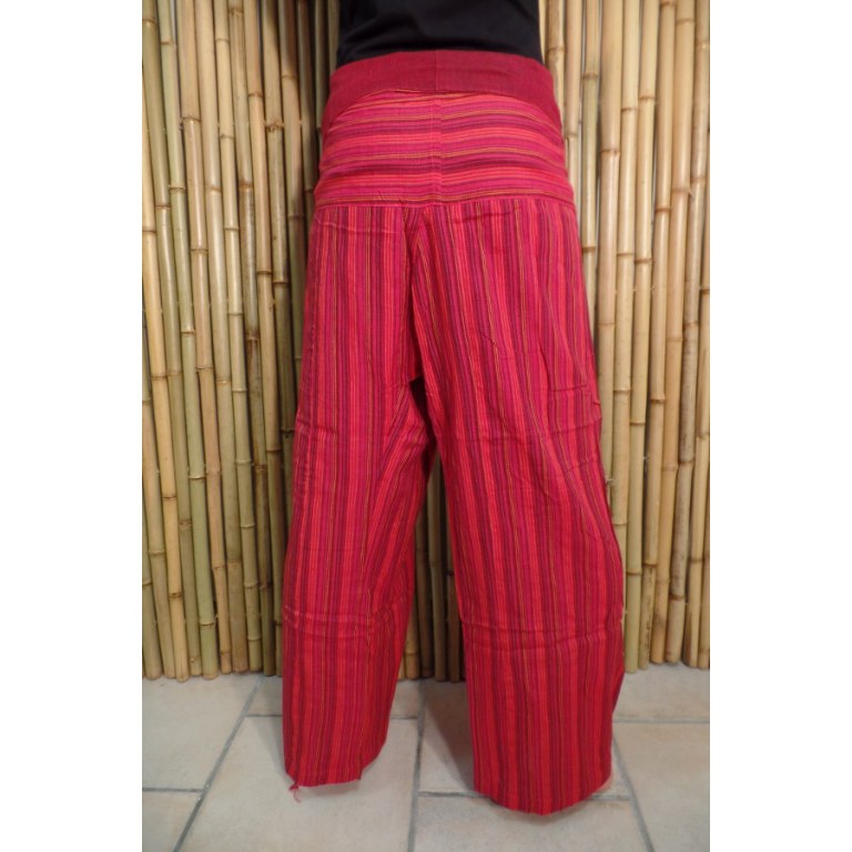 Pantalon Thaï rouge à rayures