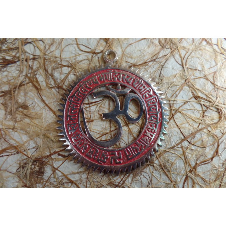 Aum mural gayatri mantra argent/rouge