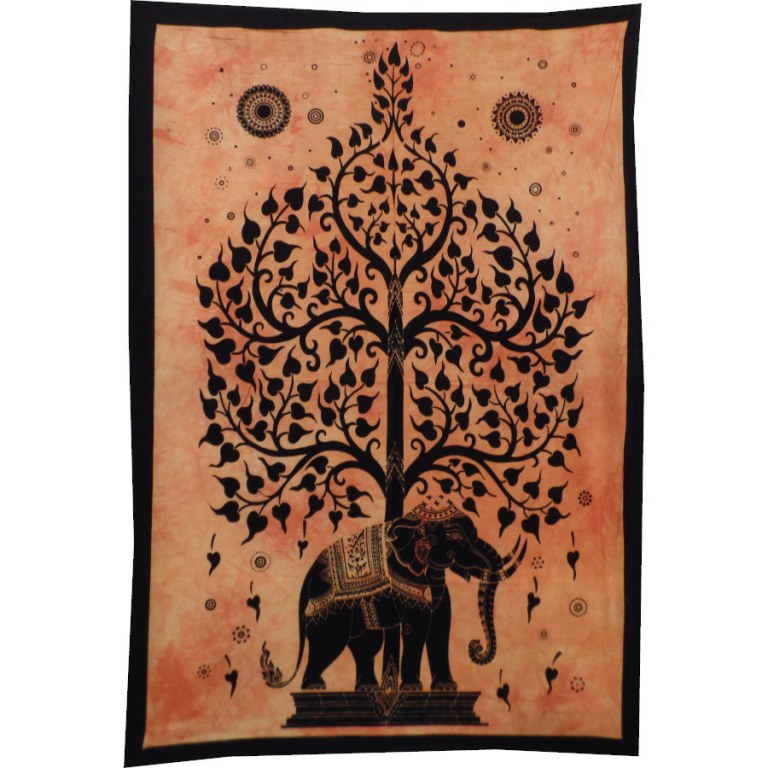 Mini tenture orange arbre de vie et éléphant