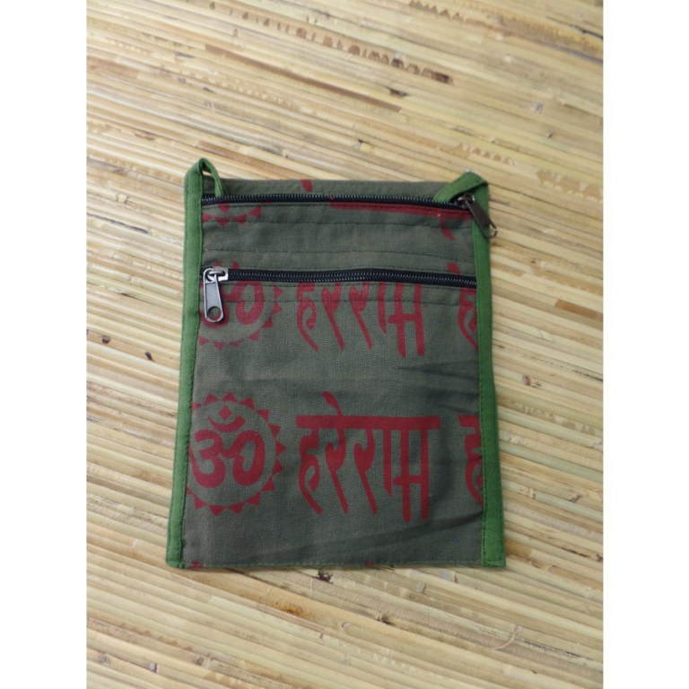 Sac passeport kaki sanscrit Aum rouge