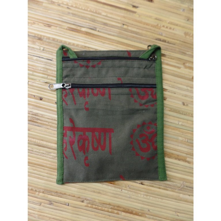 Sac passeport kaki sanscrit Aum rouge