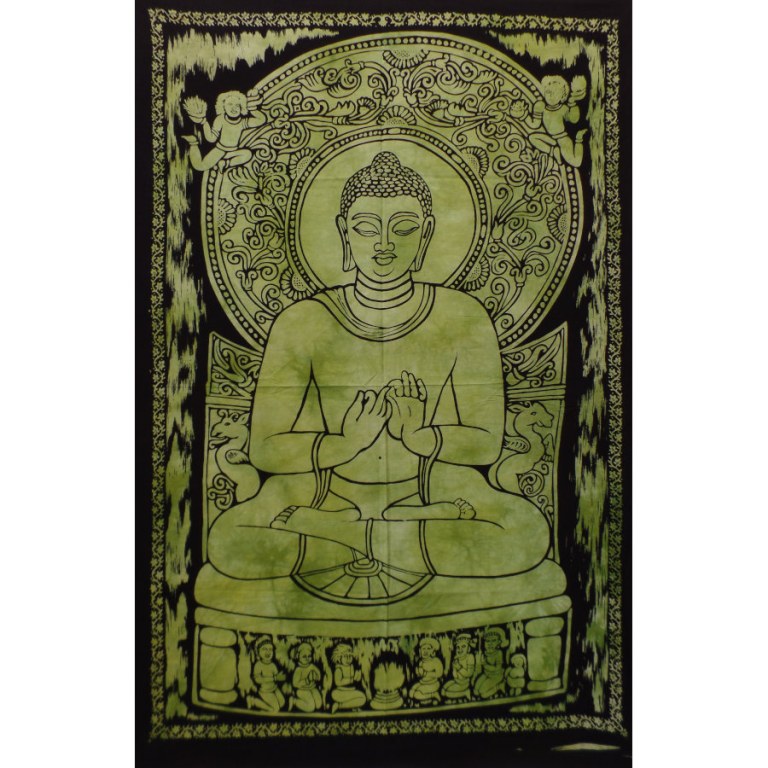 Mini tenture verte Bouddha dharmacakra-mudrā