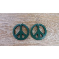 Boucles d'oreilles rondes peace & love vert