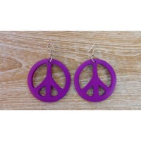 Boucles d'oreilles rondes peace & love mauve