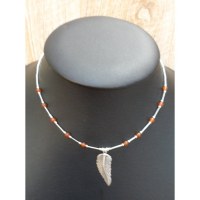 Collier plume et perles grenat