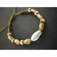 Bracelet coton perles bois et coquillage