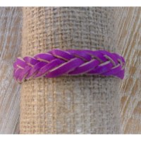 Bracelet cuir tresse fluo mauve