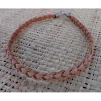 Bracelet plat cuir tressé beige