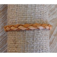 Bracelet rond cuir tressé naturel et orange