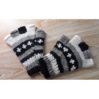 Mitaines en laine noir/gris/blanc