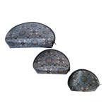 Set de trois porte monnaie demi-lune Bleu satiné trèfles