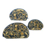 Set de trois porte monnaie demi-lune Noir motif végétal