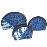 Set de trois porte monnaie demi-lune Bleu et blanc