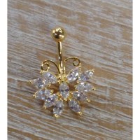 Piercing nombril plaqué or & strass butterfly