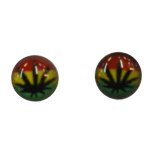 Clous d'oreille en argent Feuille couleurs rasta 