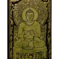 Mini tenture verte Bouddha dharmacakra-mudrā