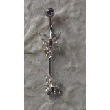 Piercing nombril argent & strass duo de papillons