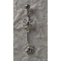 Piercing nombril argent & strass duo de papillons