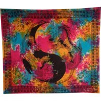 Tenture multicolore dragons yin yang