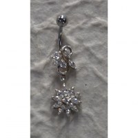 Piercing nombril argent & strass fleur S