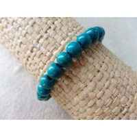 Bracelet élastique perles en bois turquoise