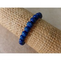 Bracelet élastique perles en bois bleues