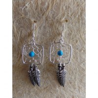 Boucles d'oreilles carrées dreamcatcher perle bleue