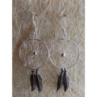 Boucles d'oreilles dreamcatcher perle grise