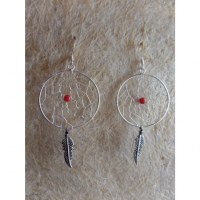 Boucles d'oreilles dreamcatcher perle rouge