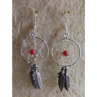 Boucles d'oreilles dreamcatcher perle rouge