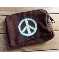 Porte monnaie marron peace and love blanc/bleu