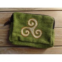 Porte monnaie vert triskèle blanc/beige