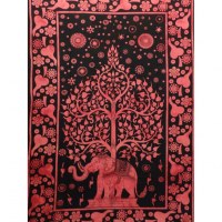 Tenture rouge arbre de vie et éléphant
