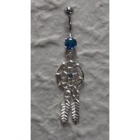 Piercing nombril attrape rêves argent & strass bleu