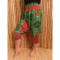 Sarouel court mandala trident vert/rouge
