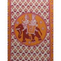 Tenture orange l'éléphant et les 2 cornacs