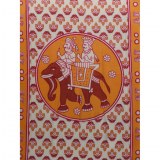 Tenture orange l'éléphant et les 2 cornacs