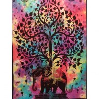 Tenture arbre de vie et éléphant flammé color