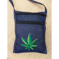 Sac passeport bleu jean feuille verte