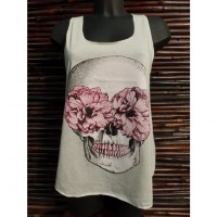 Débardeur femme flower skull rose