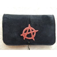 Blague à tabac croûte de cuir anarchie noir/rouge